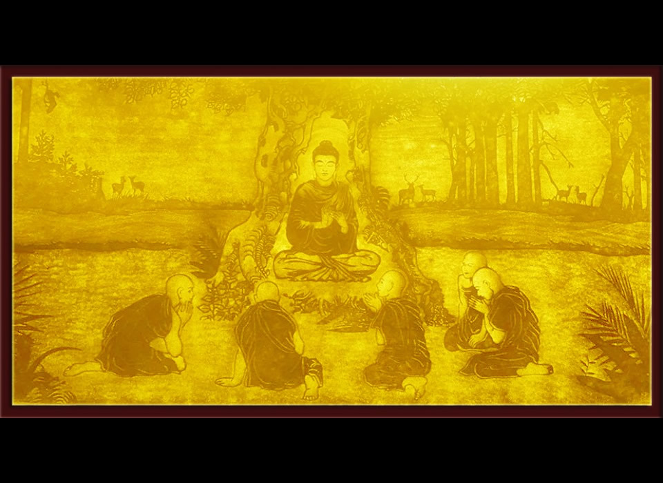 Tranh xơ dừa Đức Phật Thích Ca ngồi dưới cội bồ đề giảng pháp